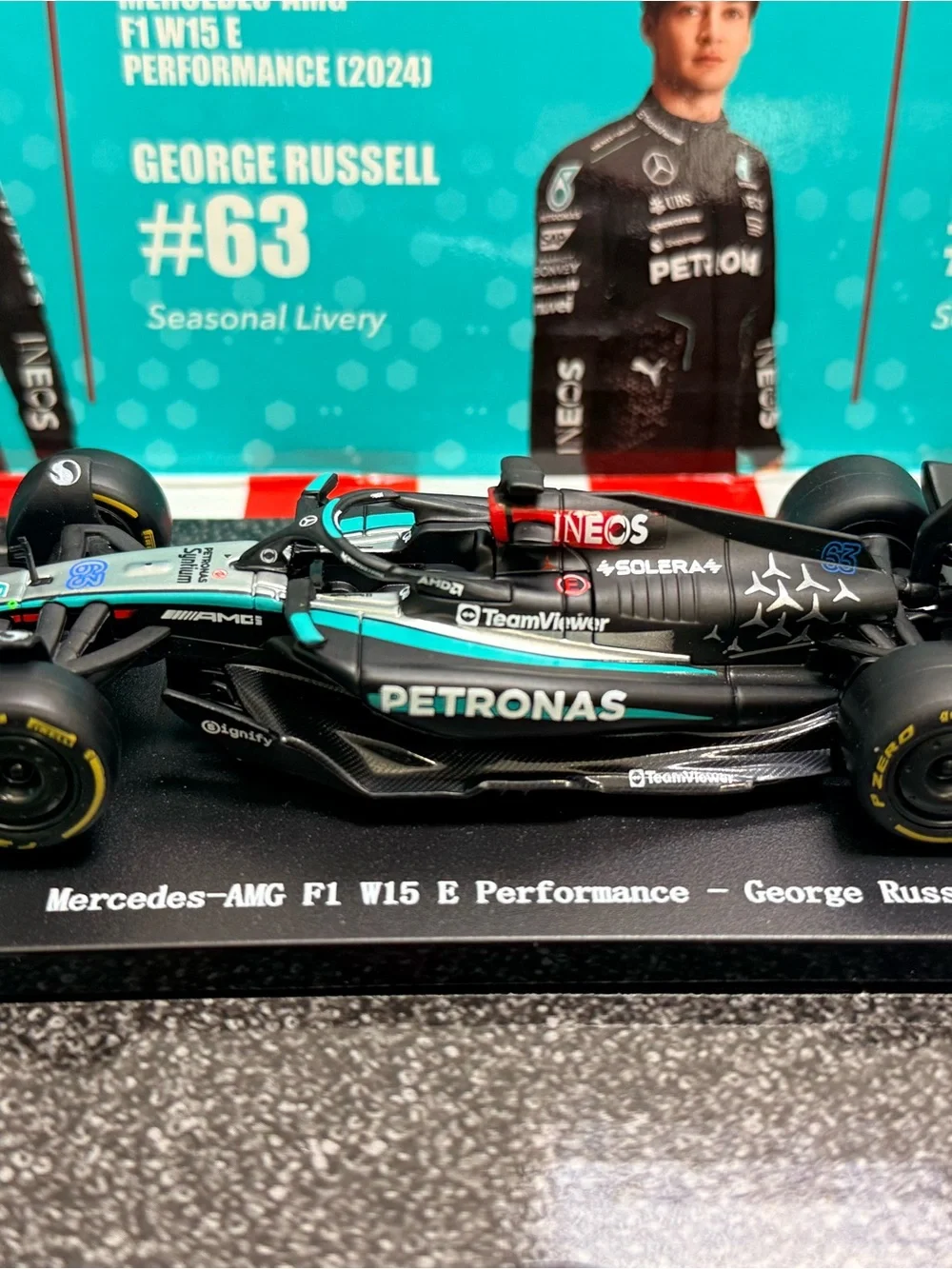 Mercedes AMG Petronas Black and Teal George Russell Diecast F1 Car